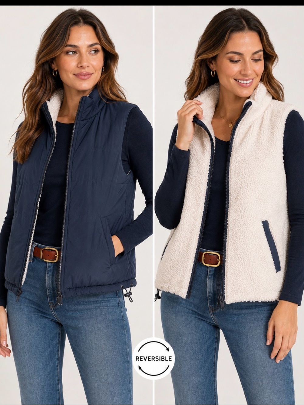Thread & Supply Reversible Navy Sherpa Fleece Zip Vest NWT  L
